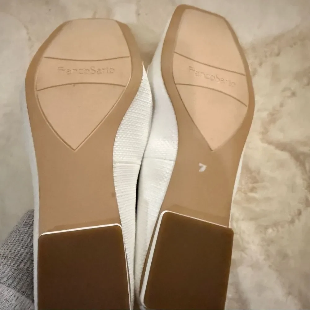 Franco Sarto White Loafers with Gold Chain Detail